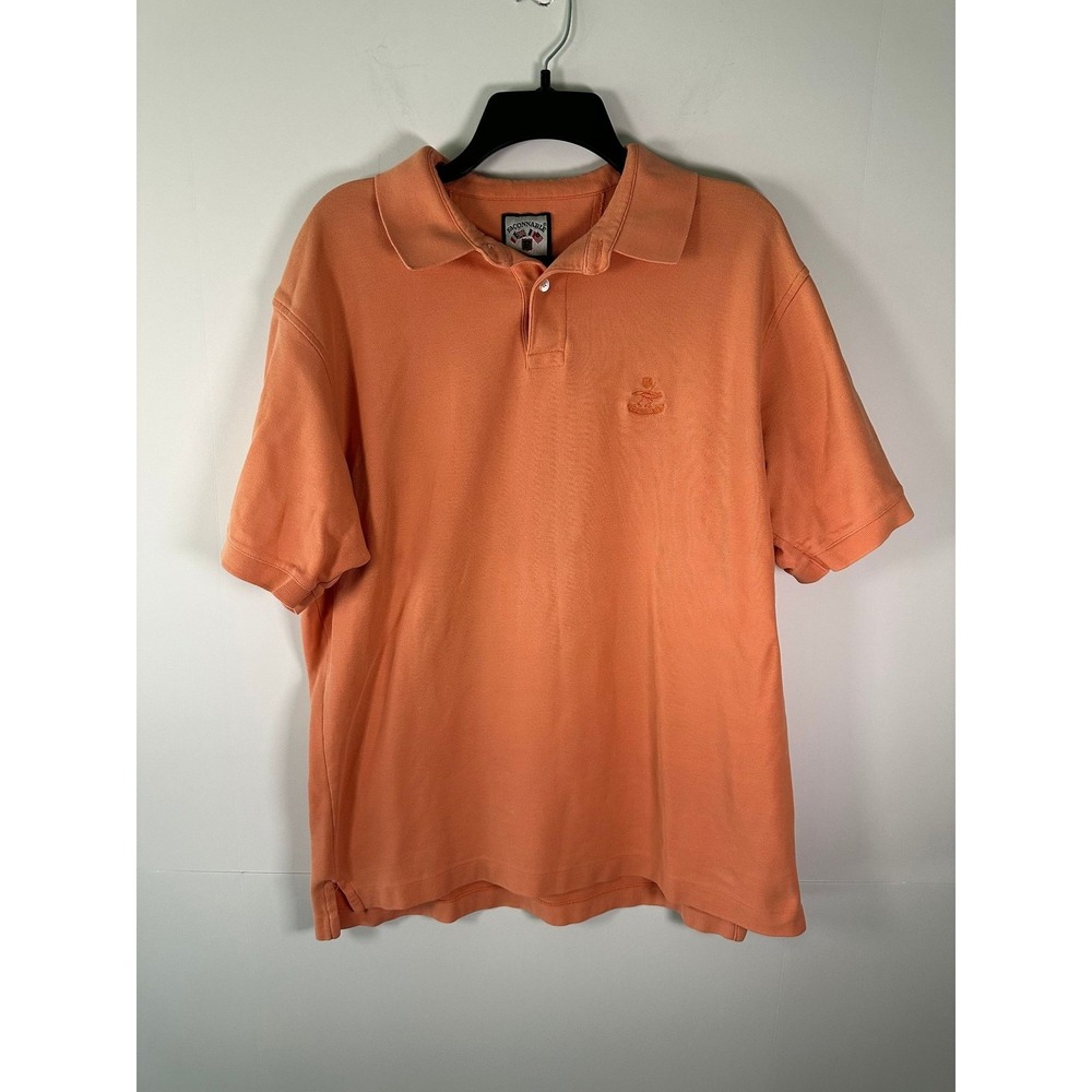 Faconnable Polo Shirt Mens L Salmon Embroidered Crest 100% Cotton Short Sleeve